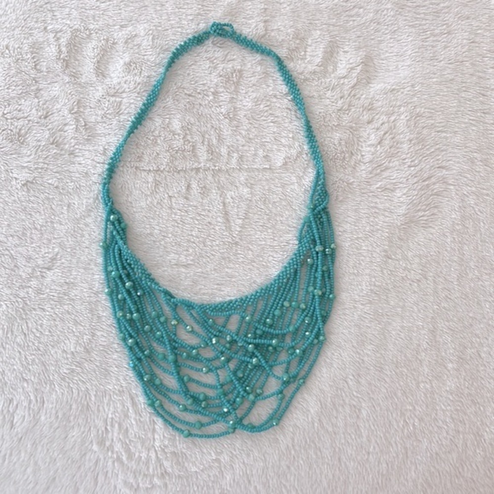 Handmade icy blue/teal tiered necklace